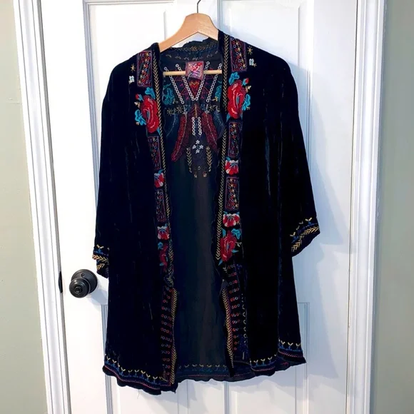Johnny Was black velvet duster kimono jacket large read description: - Picture 1 of 10